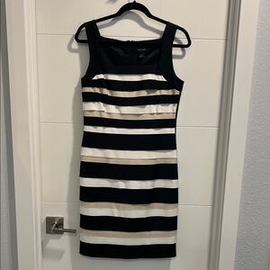 White House Black Market Striped Black, Cream, and White Mini Dress!